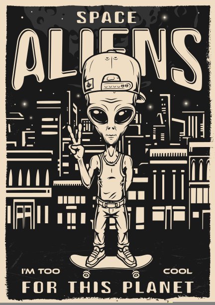 太空外星人老式单色飞行器图片下载