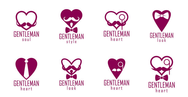 绅士心图标或标志设置心形图片下载