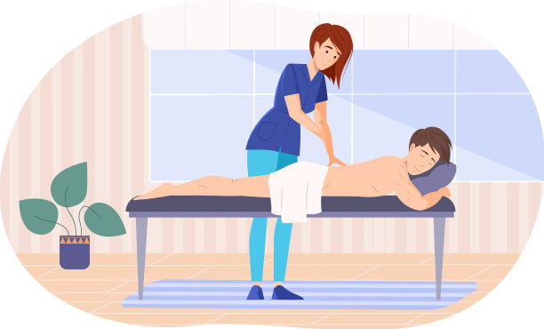 放松的男人在做背部按摩图片下载