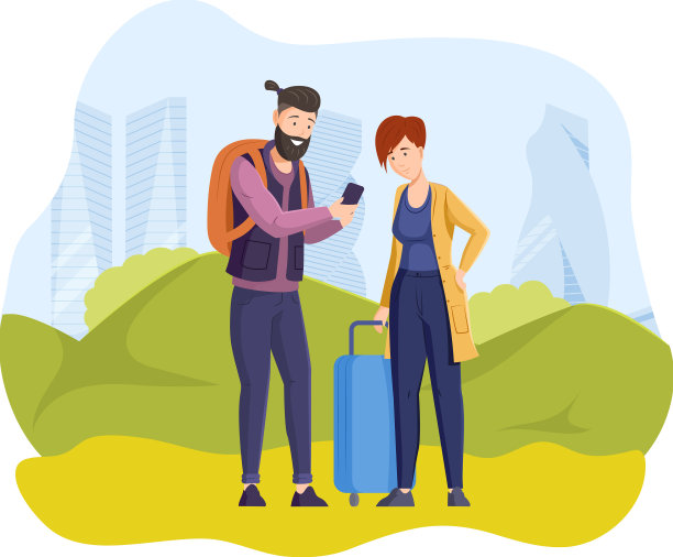 旅行的夫妇站在行李箱和图片下载
