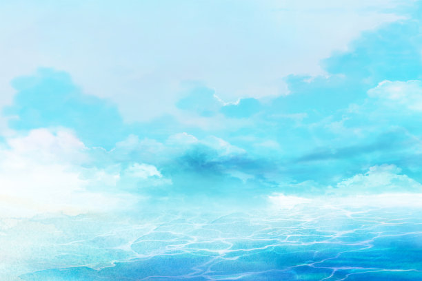 蓝绿色的天空和海洋景观插画图片下载