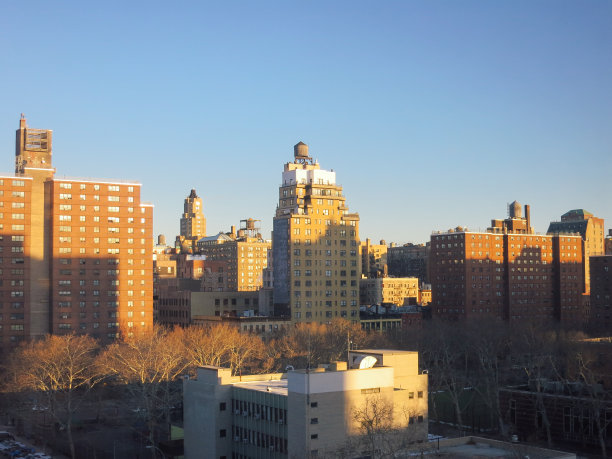 纽约曼哈顿市中心天际线大厦早晨日出图片下载