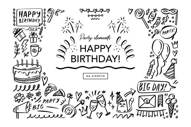 生日快乐涂鸦集小品派对装饰图片下载