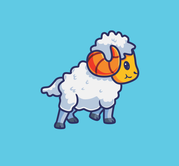 可爱的公山羊与大角孤立卡通图片下载