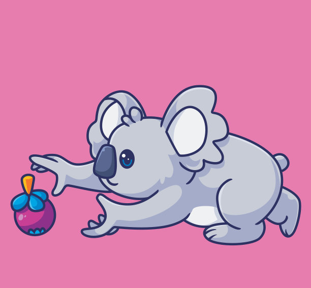 可爱的考拉吃水果孤立动物平图片下载