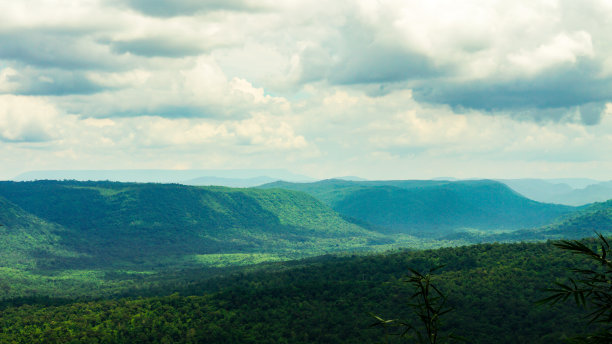 全景的山，多云的天空，阳光和阴影的森林美丽的峡谷泰国。图片下载