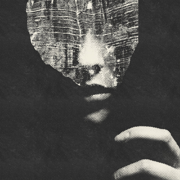 部分女性的脸在黑影背景半色调图案插图图片下载