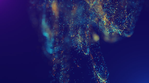 一个彩色的，充满活力的，抽象的粒子云在空间的3D渲染图片下载