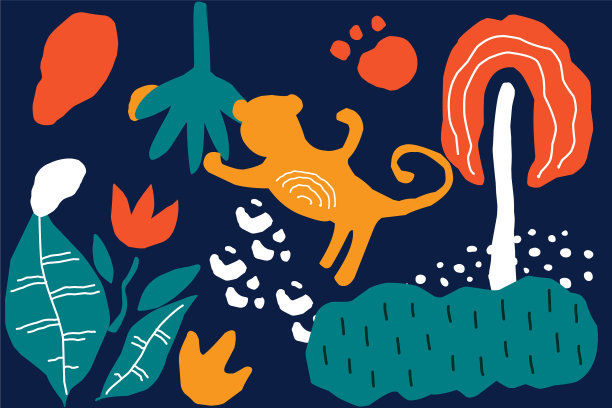 可爱的抽象海报涂鸦热带植物和图片下载