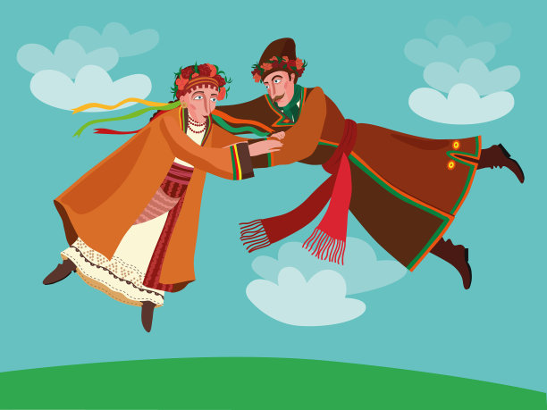 男人和女人穿着民族婚礼服装对抗图片下载