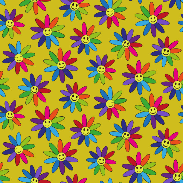 笑脸彩虹花无缝图案图片下载