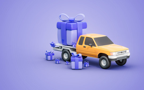 产品递送服务快递运输与货物卡车和礼品图片下载