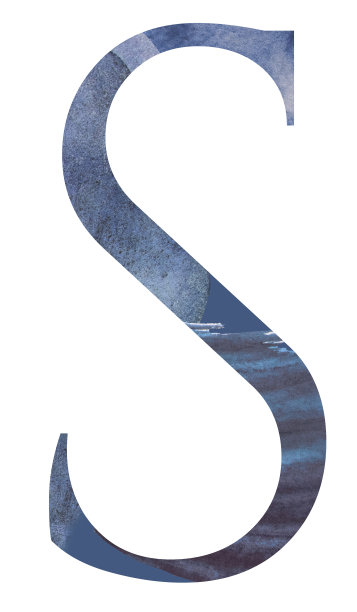 水彩蓝色大写字母S孤立插画，夏季设计元素图片下载