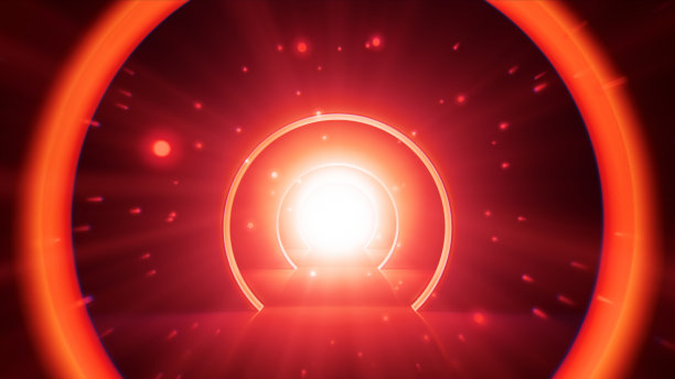 在暗红色未来隧道中向前飞行图片下载