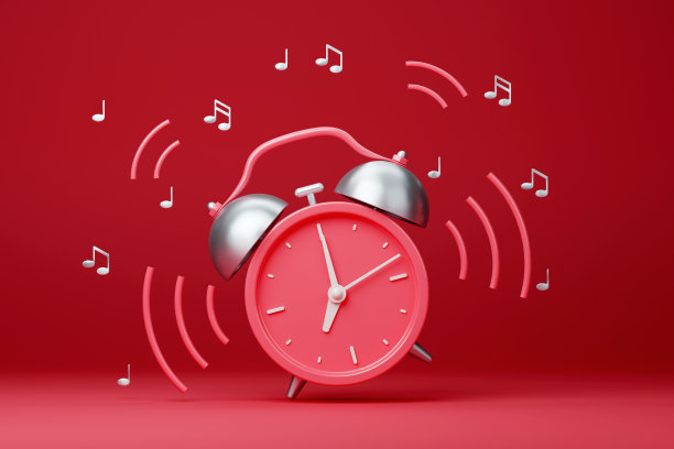 红色复古响闹钟与声波红色背景图片下载