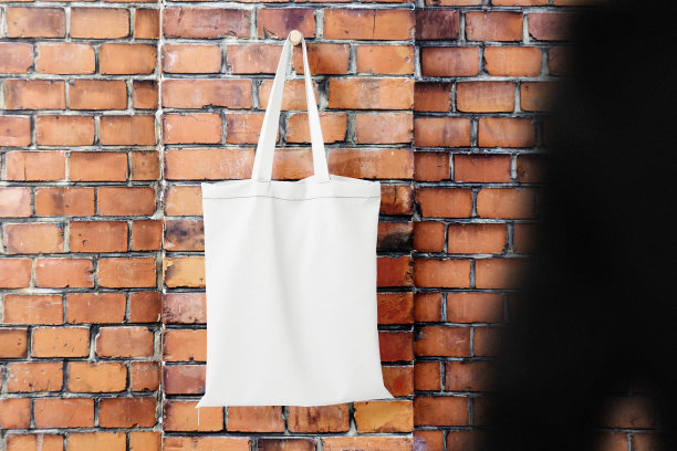 清洁最小袋帆布挂在砖墙模型图片下载