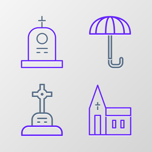 设置线教堂建筑坟墓与十字架图片下载