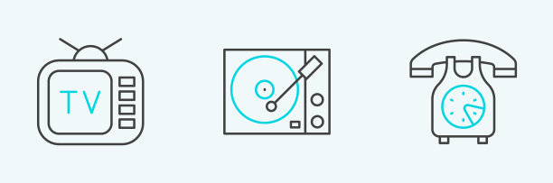 设置线路电话，手机，复古电视和黑胶图片下载