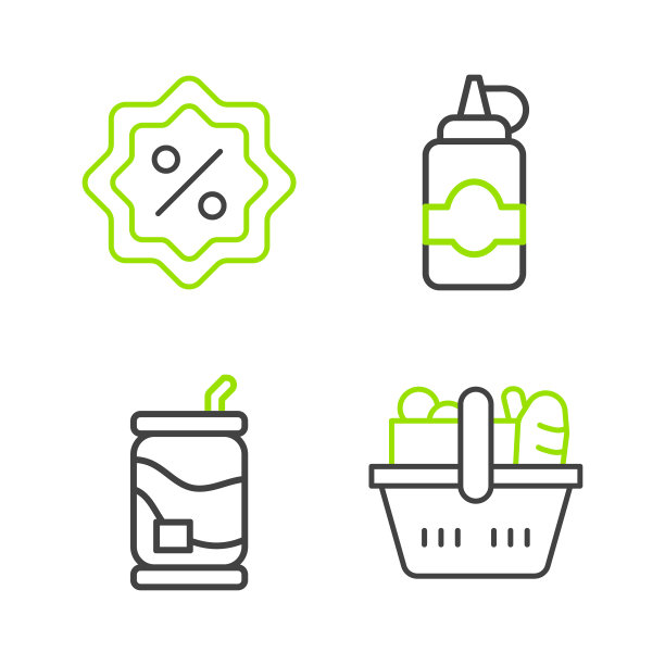 设线购物篮和食品汽水罐酱汁图片下载