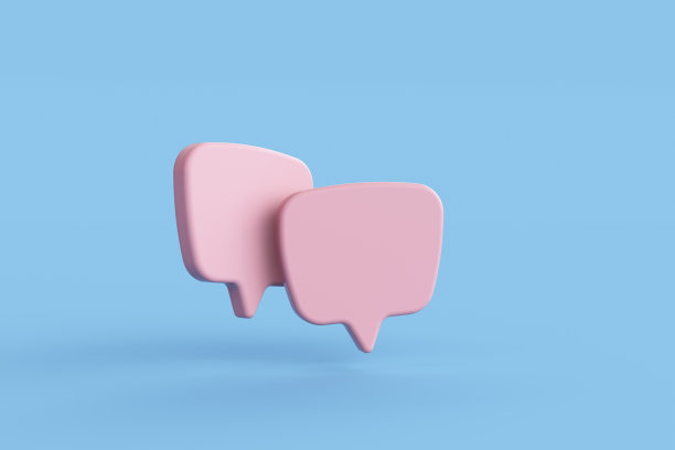 蓝色背景上的两个粉色泡泡对话或评论标志符号。图片下载