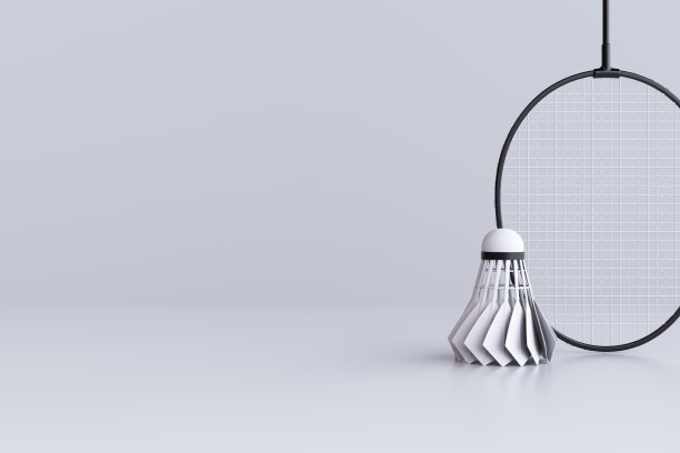 白色背景的羽毛球拍和羽毛球图片下载