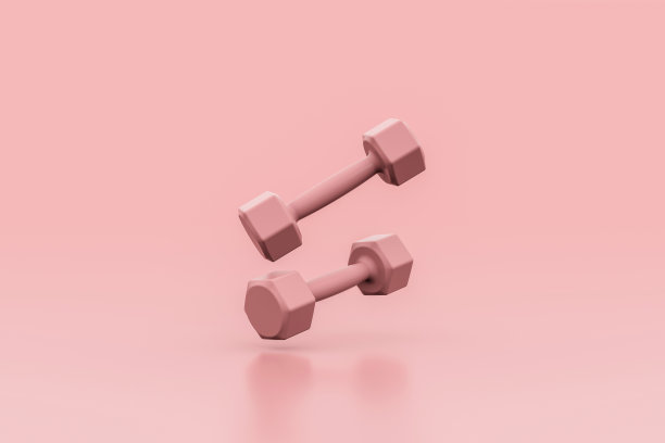 蓝色背景上的两个粉色健身哑铃图片下载