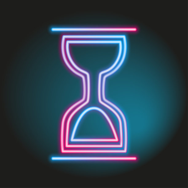 霓虹粉色和蓝色的沙漏玻璃，沙漏标志，发光的管边界线图片下载