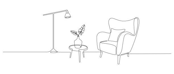扶手椅和台灯的连续线条图图片下载