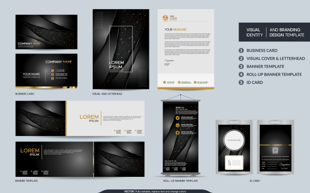 优雅的黑色文具模拟设置和视觉图片下载