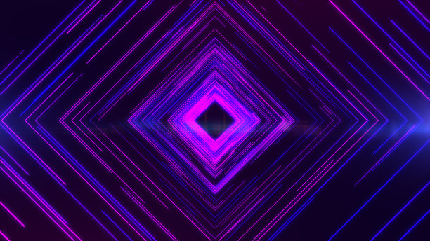 隧道霓虹灯发光线霓虹灯，紫色方形隧道抽象背景。图片下载