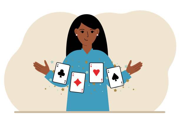 拿着扑克牌的女人。打出4张a或4张a的组合。图片下载