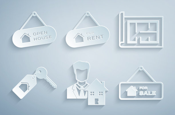 设置房地产经纪人的房子计划与关键悬挂标志图片下载