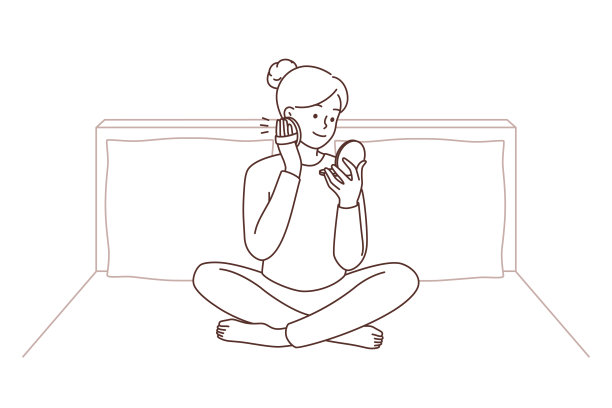 女人坐在床上化妆图片下载