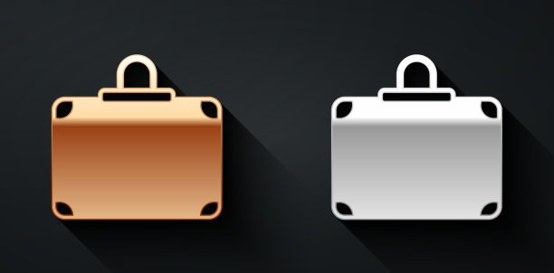 金色和银色的行李箱为旅行图标隔离图片下载