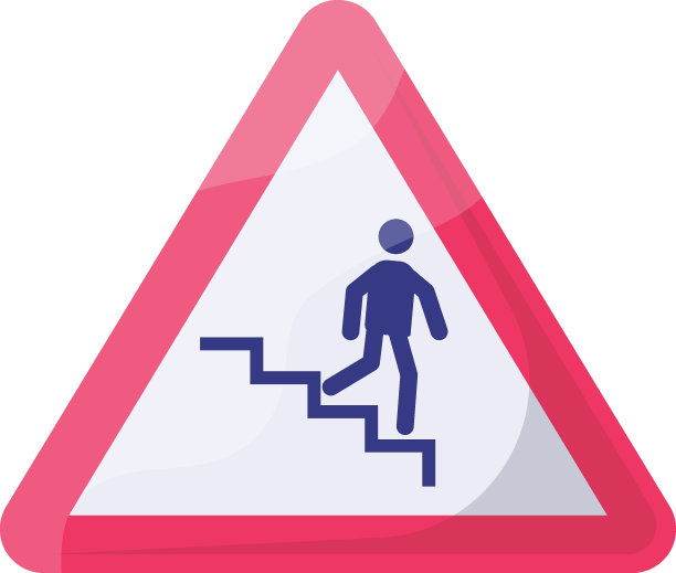 楼下红三角概念，下楼梯矢量图标设计，现代交通指南警告标志，法规和可识别的符号，强制道路标志库存插图图片下载