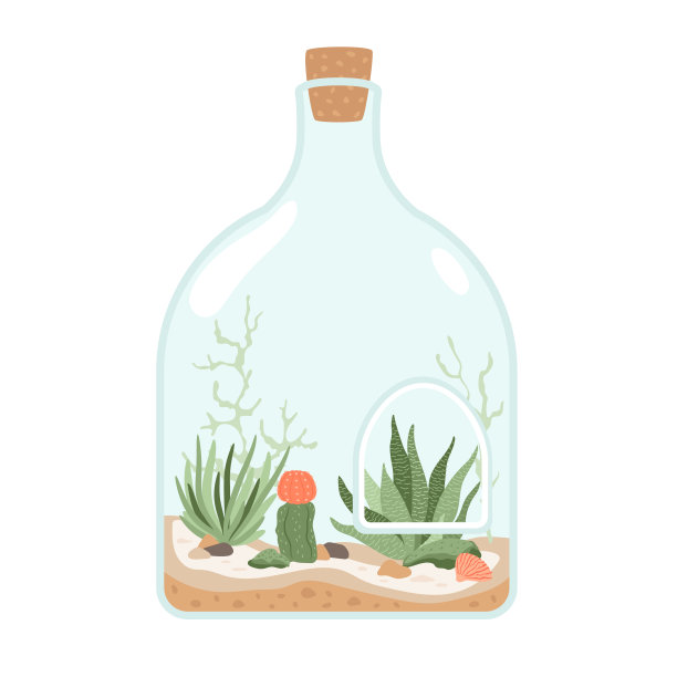 迷你工艺品florarium。迷你花园在玻璃瓶与软木塞。图片下载