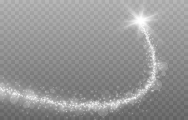 矢量发光尘迹在孤立的透明背景上。神奇的光芒。有辉光效果的星星。图片下载
