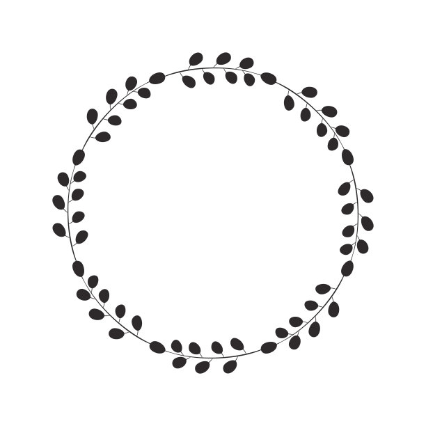 抽象的简单花环的树枝和树叶在黑色。简约的边框，家居设计装饰，标签，标志。花框，剪贴簿元素。矢量插图孤立在白色背景上。图片下载