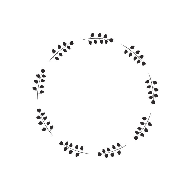 用抽象的树枝和树叶做成的圆花环。自然主题的装饰框架。黑色等高线分枝成圆形。花卉边界，徽章，标签，标志。矢量插图孤立在白色背景上。图片下载
