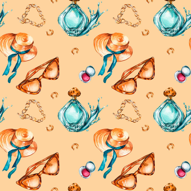 魅力系列水彩无缝图案米色背景。图片下载