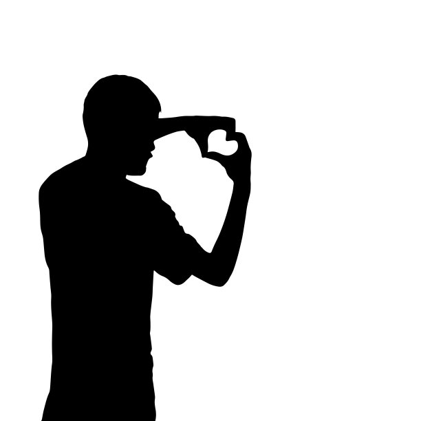 一个人的剪影显示的心。手的心脏信号矢量。手的心插图。图片下载