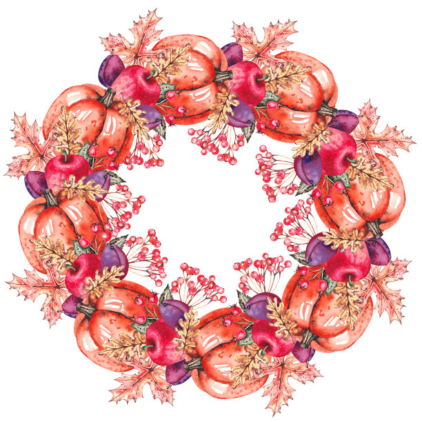 南瓜水彩花环图片下载
