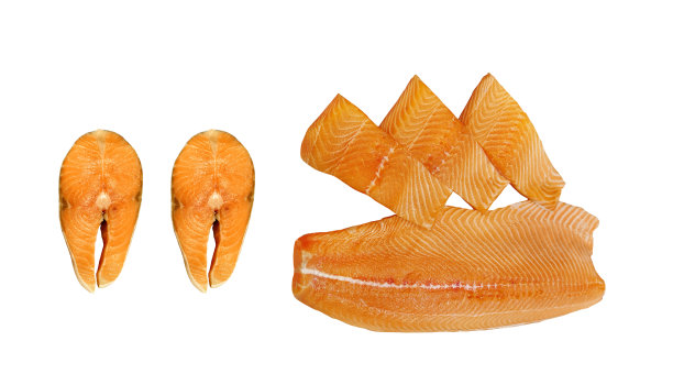 鲑鱼，鳟鱼，牛排，新鲜的生鱼片，孤立在白色背景，切割路径图片下载
