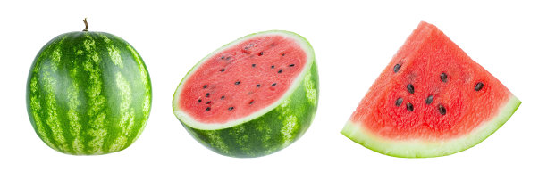 白色背景上孤立的西瓜。西瓜的收藏。全景深。图片下载