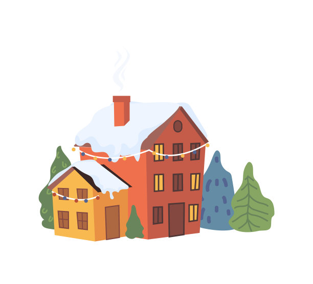 冬天圣诞小屋和雪毛树图片下载