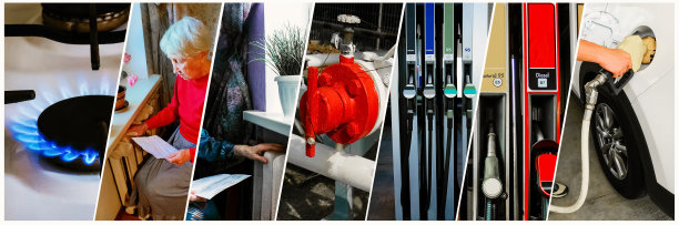 拿着煤气单站在暖气片前的老年妇女。冬天取暖费。图片下载