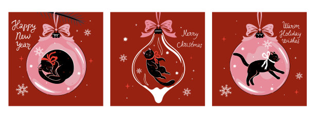 一套圣诞卡片，有圣诞球和图片下载