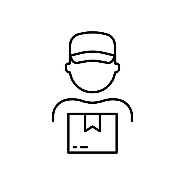 送货员手里拿着包裹盒线图标。穿制服帽的邮差线性象形图。送货员速递包裹轮廓图标。可编辑的中风。孤立的矢量图图片下载