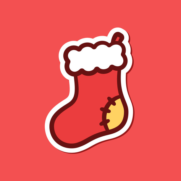 圣诞老人红色毛绒袜子袜子卡通涂鸦剪贴画。简单的平面贴纸图标，标志，符号，打印矢量插画设计孤立的白色背景元素。图片下载