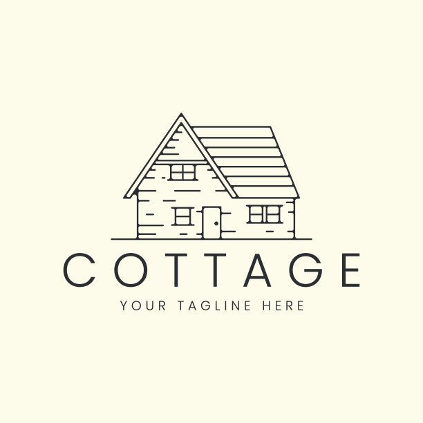 小屋与线艺术风格标志矢量插图图标模板设计。谷仓、木屋、房屋标志设计图片下载